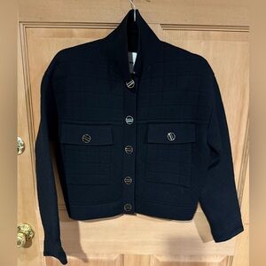 Sandro Quilted Black Lux Knit Button-Front Jacket